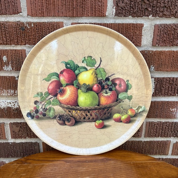 Vintage Wilscombe Melamine Round Tray Autumn Fruit in Basket - Picture 1 of 6